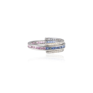 Anillo Mágico Convertible de Oro Blanco y Oro Amarillo de 18K con Corte Ovalado y Diamantes de Zafiro Multicolor para Mujer - Product Image 5