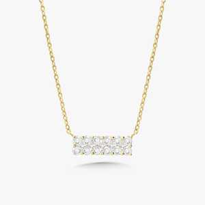 Lab Grown Diamond Bar Necklaces Dainty Pave Set Adjustable 16-18Inches Size Minimalist Small Tiny <b>Pendant</b> 10K 14K 18K <b>Solid</b> <b>Gold</b> - Product Image 1
