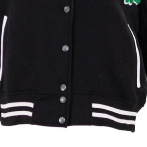 Crop Black Excellence Varsity Jacket <b>Women</b> Black Cropped Letterman <b>Coat</b> Casual Streetwear Long Sleeve Fashion College Style - Product Image 4