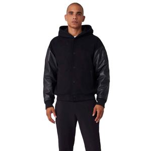 Veste bomber pour homme, mode masculine, manches en cuir véritable, coupe ajustée, légère, avec fermeture éclair sur le devant - Product Image 6