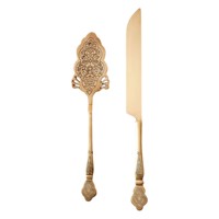 Ensemble de coupe-gâteau en laiton doré antique gravé, luxe, pour cadeau de fête