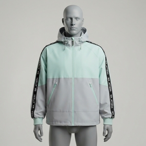 Veste coupe-vent à capuche pour homme, légère, à blocs de couleur, avec fermeture éclair intégrale, pour sports de plein air, avec ourlet réglable - Product Image 3