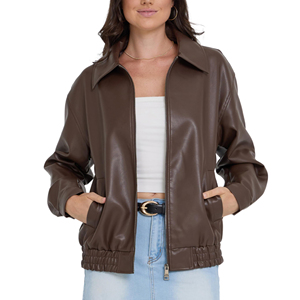Chaqueta de cuero para mujer con forro que absorbe la humedad, para uso en exteriores, abrigo de cuero genuino, interior transpirable, cómodo de usar. - Product Image 1