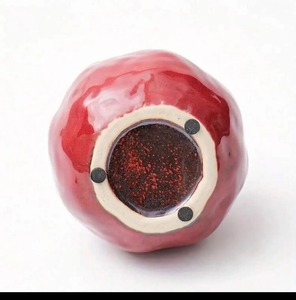 Ceramic Pomegranate <b>Vase</b> Set <b>Red</b> and Brown Glazed Contemporary Tabletop Decor 4-8 Inches - Product Image 3