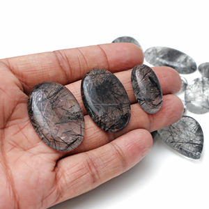 Forme de mélange de cabochon rutile noir naturel en quartz lisse poli de toutes tailles, vente en gros de pierres précieuses en vrac - Product Image 4