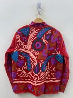 Veste unisexe en velours de coton tissé respirant, faite à la main, avec broderie florale, col mandarin élégant, manches longues, coupe classique