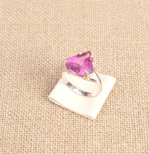 Pink Topaz Geometric <b>Statement</b> <b>Ring</b> Pure 925 Sterling Silver Rose & Yellow Gold Plated Handmade Women Jewelry for Christmas gift - Product Image 3