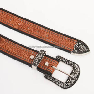 Hot Sale Floral Embossed Hand Carving Design Stylish Western <b>Leather</b> Hand Tooling <b>Belt</b> With Engraving Cowboy Buckle - Product Image 2