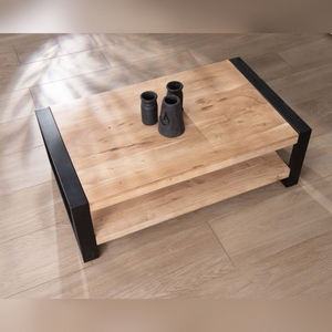 Mesa de centro Vandana Golden Element de 120 cm con doble tablero de metal y madera Montreal - Product Image 2