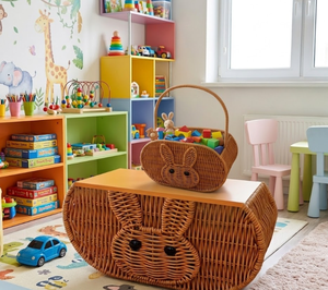 Handwoven Rattan Bunny Basket with Handle Cute Rabbit <b>Wicker</b> Storage <b>Bag</b> for Kids, Easter Gift Basket, Picnic from Vietnam - Product Image 6