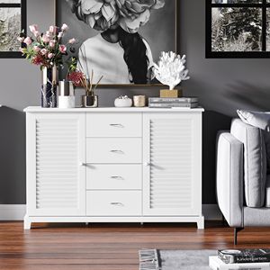 Credenza Bianca da 47 Pollici con 4 Cassetti e 2 Ante per Cucina, Bar, Sala da Pranzo, Soggiorno, Villa, Fattoria, Magazzino - Product Image 6