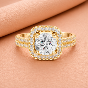 Anillo de Compromiso Radiant Cushion Halo con Diamantes para Mujer en Oro Amarillo, Oro Blanco y Oro Rosa, Joyería Fina para Novia, Regalo - Product Image 1