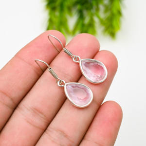 Pendientes de Cuarzo Rosa Natural Personalizados, Plata de Ley 925, Joyería de Lujo Hecha a Mano, Cristal Rosa, Regalo para Mujeres y Niñas - Product Image 4