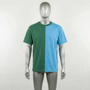 T-shirt moderne pour homme, moitié vert, moitié bleu ciel, design bicolore, coton premium, col rond, manches courtes, streetwear décontracté - Product Image 5