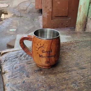 Eco-Friendly Polished Wooden Viking <b>Mug</b> with Hand Carved Engraving and Animal Design-Valentine's Day & Halloween Gift - Product Image 1