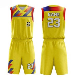 Ensembles d'uniformes de basket-ball personnalisés pour jeunes avec nom d'équipe, maillots et shorts en polyester avec impression par sublimation, uniformes à col en V - Product Image 3