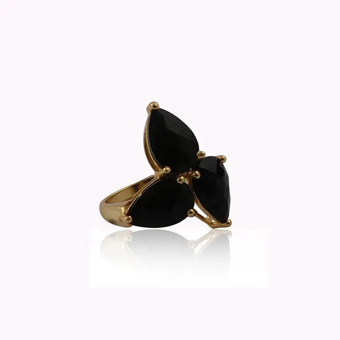 Black onyx gemstone ring hand designer pear shape gemstone ring faceted cut prong set black gemstone ring gift for anniversary