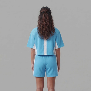 Summer Casual Wear 100% Cotton <b>Women</b> Lace Fleece Knee Solid <b>Short</b> 2 Piece <b>Set</b> Custom Embroidery Logo Streetwear Comfortable <b>Set</b> - Product Image 5