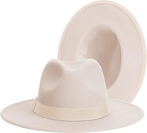 <b>White</b> Wool <b>Fedora</b> Hat Unisex Adult Casual Wear 56-58CM Spring Summer Style Breathable Ribbon Accessory - Product Image 3