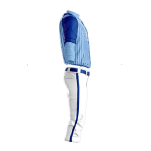 New Design Baseball Uniform Set <b>Light</b> Blue Striped Jersey White Pants Full Sleeve Button Closure Breathable Polyester Sportwear - Product Image 3
