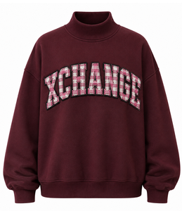 Sudadera Oversize de Cuello Alto para Mujer de Alta Calidad, Gris Oscuro con Estampado de Guingán, Hombros Caídos, Forro Polar - Product Image 6