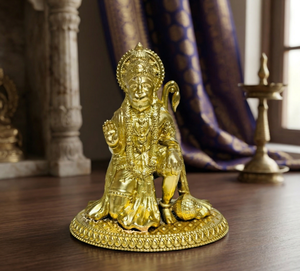 พระฮันมูนนั่งเคลือบทองเหลืองแท้จาก Jaipur Metals |   ทองเหลืองแท้ 100% |   7 x 5 x 8 ซม. |   157 กรัม |   พูจา, ของตกแต่งบ้านและของขวัญ - Product Image 1