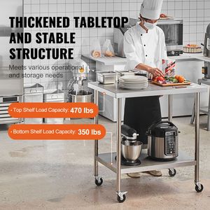 Tavolo da Lavoro in Acciaio Inox Resistente 30 X 18 X 38 Pollici con 4 Ruote e 3 Livelli di Altezza Regolabili, Lavello per Preparazione Alimenti - Product Image 3