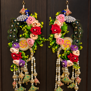 Handmade Fabric Peacock Door Hanging Toran Floral Garland Pearl Beads Jhumka Diwali Festive <b>Wall</b> Decor for Home Wedding - Product Image 1