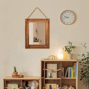 Espejo de Pared Rectangular Estilo Rústico Marrón con Marco de Madera y Cuerda de Cáñamo para Colgar, Espejo Decorativo para Baño o Dormitorio - Product Image 6