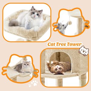 Árbol rascador para gatos, torre de escalada para gatos con postes rascadores de sisal natural, hamaca, casa para mascotas para gatos y gatitos de interior. - Product Image 4