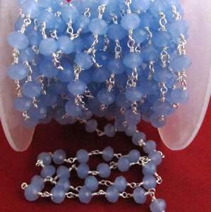 Blue Chalcedony Rondelle 6mm Hydro Quartz Faceted Beaded Wire Wrapped <b>Rosary</b> Chain - Product Image 3