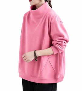 เสื้อสเวตเชิ้ตคอเต่าทรงโอเวอร์ไซส์สำหรับผู้หญิง สีพื้นแบบกำหนดเอง คุณภาพดี ระบายอากาศได้ดี เป็นมิตรกับสิ่งแวดล้อม เหมาะสำหรับใส่ในฤดูใบไม้ร่วง - Product Image 6