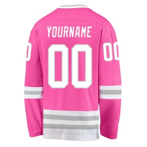 Bulk Custom Ice Hockey Jerseys Manufacturer High-quality Polyester Sublimation Printing Pink Long Sleeve Sports Apparel - Product Image 2