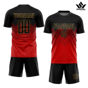 Camiseta de Fútbol SPARKWELL para Hombre, Manga Corta, Sublimada, Roja y Negra, Absorbe la Humedad, Nombre y Número Personalizables, Corte Atlético - Product Image 3
