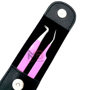 Ensemble de pinces à cils en acier inoxydable rose, pointes précises et lisses pour extensions de cils, avec étui personnalisé - Product Image 5