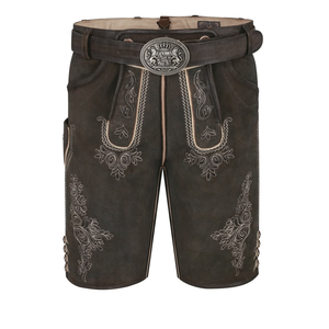 Shorts bavarois en cuir pour hommes, gris, broderie florale, pantalon traditionnel Trachten, taille haute, vêtements décontractés - Product Image 3