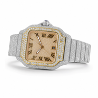 Reloj de Lujo para Hombre, Dos Tonos, Completamente Cubierto de Moissanita, Esfera Romana de Acero Inoxidable, Cuarzo