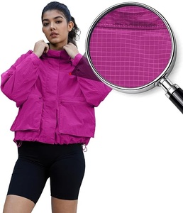 Women's <b>Pink</b> Hooded Windbreaker <b>Jacket</b> Full Sleeve Zipper Closure <b>Waterproof</b> Casual Crop Length Outerwear - Product Image 4