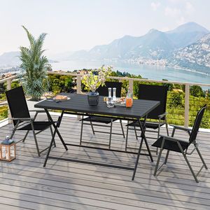 48inch X 30inch <b>Foldable</b> Outdoor <b>Dining</b> <b>Table</b> Rectangular Metal Patio <b>Table</b> with Slatted Tabletop for Garden Sets - Product Image 3