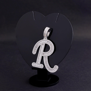 Luxury Moissanite <b>Initial</b> R Letter Pendant <b>Necklace</b> 925 <b>Silver</b> Baguette Halo Custom Alphabet Charm Fine Jewelry Gift Personalize - Product Image 3