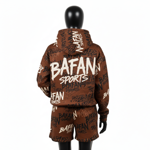 Women Hoodie Short Set 320 GSM Cotton Polyester Fleece <b>Rust</b> Brown Varsity Chenille Patch Custom Logo Women's Sets - Product Image 2