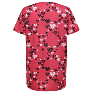 Custom Women’s Red Heart Print Medical Scrubs Top V-Neck Short Sleeve <b>Nurse</b> Uniform with Pockets Hospital - Product Image 6