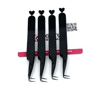 Haute Qualité 90 Degrés Noir Plasma Dos Coeur Conception Fiber Pointe Extension De Cils Pince À Épiler En Acier Inoxydable Beauté Instrument - Product Image 1