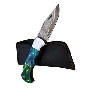 Cuchillo Plegable de Acero de Damasco Premium, Tamaño de Bolsillo, Mango de Madera, Filo Afilado, Herramienta Utilitaria para Uso Diario al Aire Libre, Compacto y Práctico - Product Image 4