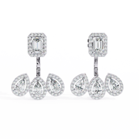 Boucles d'oreilles pendantes en or blanc 18 carats avec moissanite taille émeraude et halo en forme de poire, idéales pour un cadeau de mariage