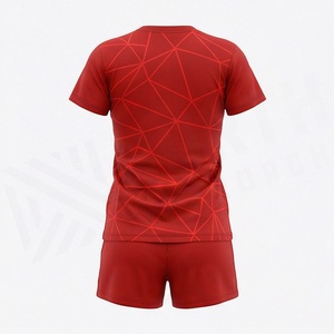 T-shirt sportif à manches courtes pour femme, motif géométrique rouge, col rond, séchage rapide, en polyester tricoté, toutes saisons, coupe classique - Product Image 6