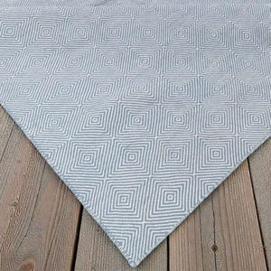 Tapis en laine écologique fait main avec motif géométrique bleu et ivoire, tapis tissé à la main antidérapant à tissage plat pour salon - Product Image 5
