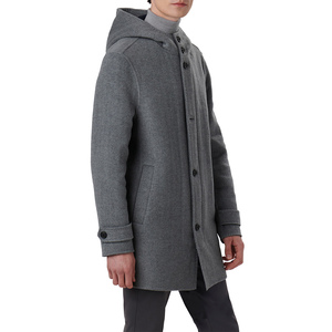 Manteau long en laine pour homme avec capuche, épais, pour l'hiver, fermeture éclair et boutons, coupe classique, gris, vêtement d'extérieur chaud - Product Image 4
