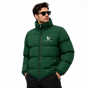 Custom Men's Dark Green Puffer Jacket Winter Quilted <b>Bubble</b> <b>Coat</b> Lightweight Warm Insulated Zip Up Jacket OEM Wholesale Fectory - Product Image 1
