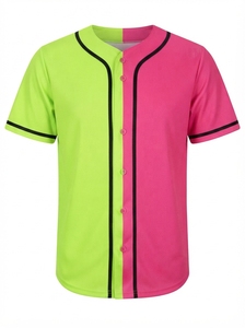 เสื้อเบสบอลแบบยูนิเซ็กซ์ แขนสั้น สีไล่ระดับชมพู-ฟ้า ติดกระดุมด้านหน้า ผ้าตาข่ายระบายอากาศ โพลีเอสเตอร์ สำหรับผู้ใหญ่ - Product Image 6